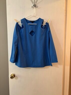 Boston Proper Royal Blue Cold-Shoulder Blouse with Diamond Cutout